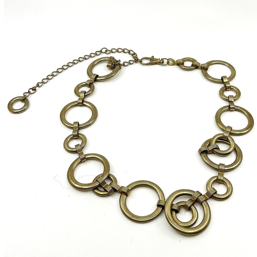 Vintage Retro Gold Tone Interlocking Multi-Circle Link‎ Statement Bold Necklace